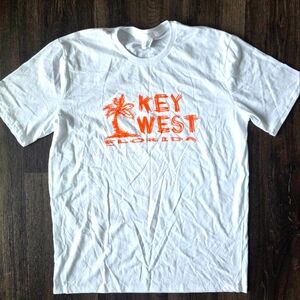 Key West Florida Shirt Size L White Neon Orange Spell Out Vacation Palm Tree